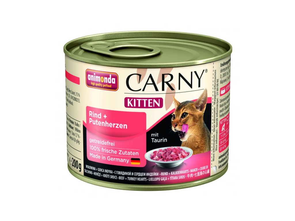 Animonda Carny Kitten hovězí+krůtí srdce 200g z kategorie Chovatelské potřeby a krmiva pro kočky > Krmivo a pamlsky pro kočky > Konzervy pro kočky