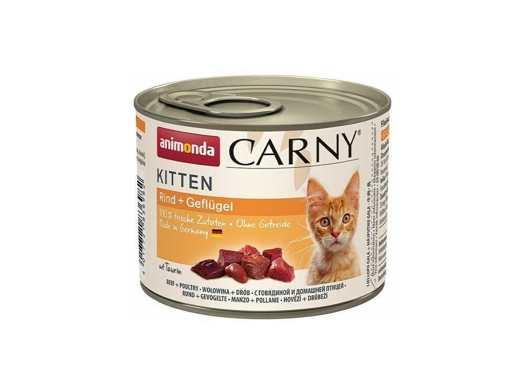 Animonda Carny Kitten hovězí, telecí, kuře 200g z kategorie Chovatelské potřeby a krmiva pro kočky > Krmivo a pamlsky pro kočky > Konzervy pro kočky