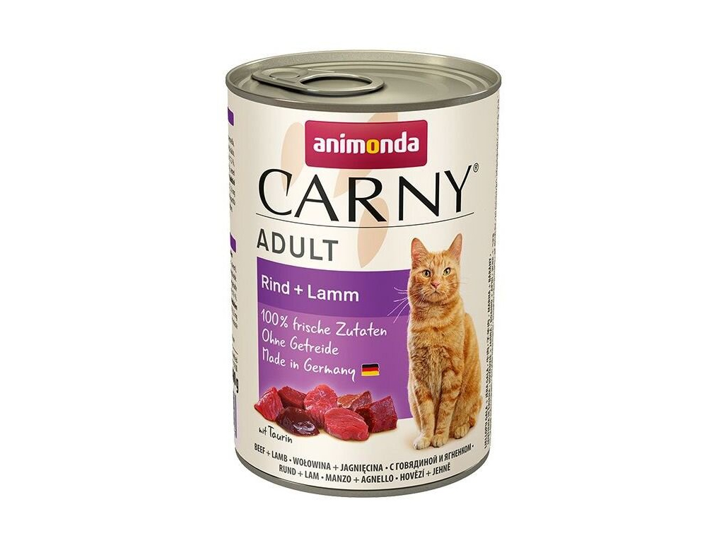 Animonda Carny Adult hovězí + jehněčí 400g z kategorie Chovatelské potřeby a krmiva pro kočky > Krmivo a pamlsky pro kočky > Konzervy pro kočky