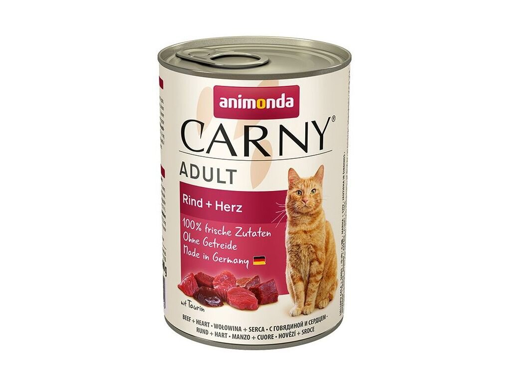Animonda Carny Adult hovězí + srdce 400g z kategorie Chovatelské potřeby a krmiva pro kočky > Krmivo a pamlsky pro kočky > Konzervy pro kočky