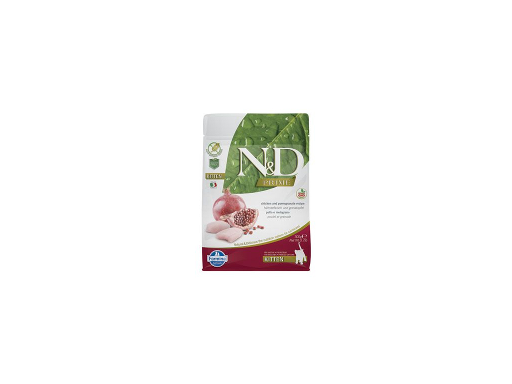 N&D PRIME CAT KITTEN Chicken & Pomegranate 300g z kategorie Chovatelské potřeby a krmiva pro kočky > Krmivo a pamlsky pro kočky > Granule pro kočky