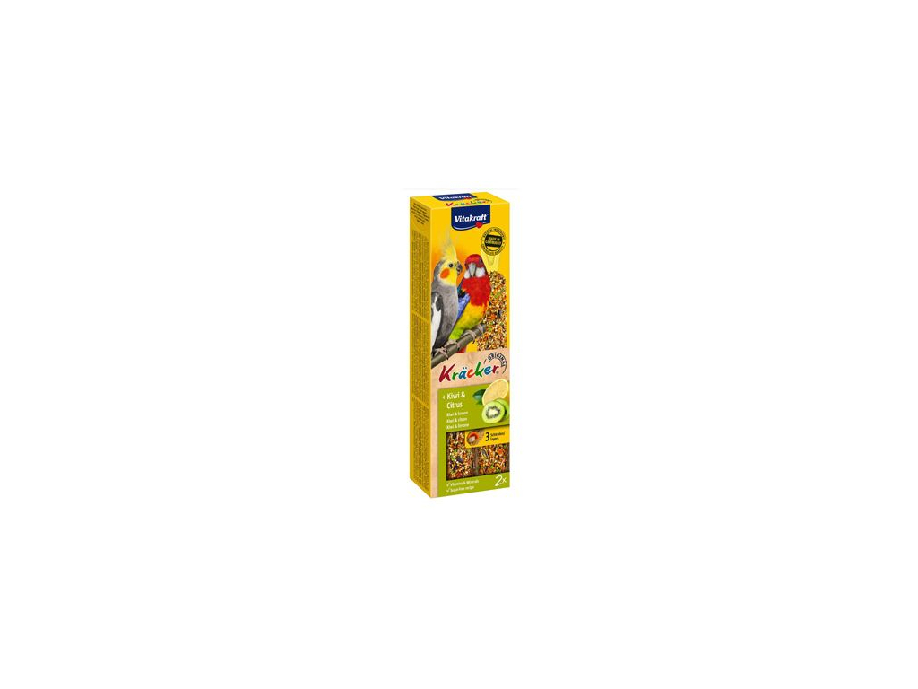 Vitakraft Bird Kräcker Kiwi a citrus závěsná tyčinka pro australské papoušky 2 ks z kategorie Chovatelské potřeby pro ptáky a papoušky > Pamlsky pro papoušky
