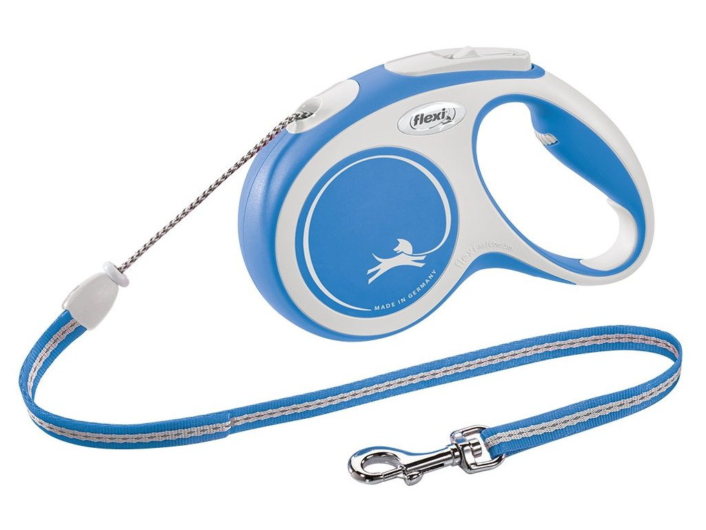 Flexi New Comfort M vodítko lanko 5m/20kg modrá z kategorie Chovatelské potřeby a krmiva pro psy > Obojky, vodítka a postroje pro psy > Vodítka pro psy > Samonavíjecí vodítka pro psy