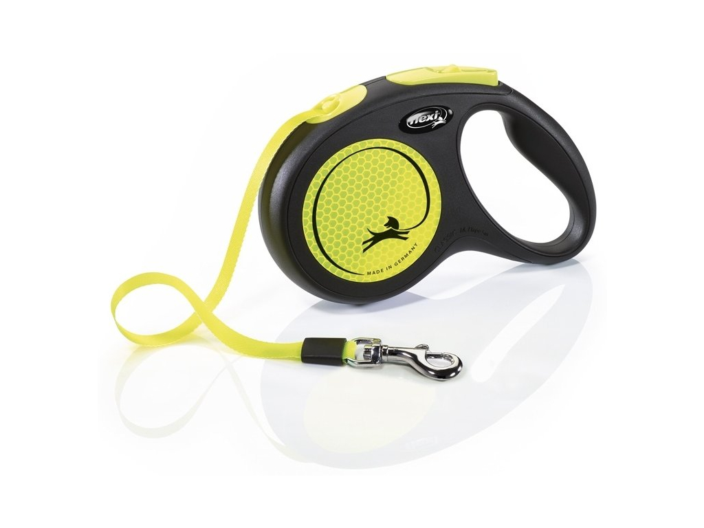 Flexi NEW NEON páskové vodítko M žlutá 5m do 25kg z kategorie Chovatelské potřeby a krmiva pro psy > Obojky, vodítka a postroje pro psy > Vodítka pro psy > Samonavíjecí vodítka pro psy