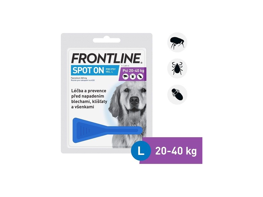 FRONTLINE SPOT ON pro psy L (20-40kg) - 1x2,68ml z kategorie Chovatelské potřeby a krmiva pro psy > Antiparazitika pro psy > Pipety (Spot On) pro psy