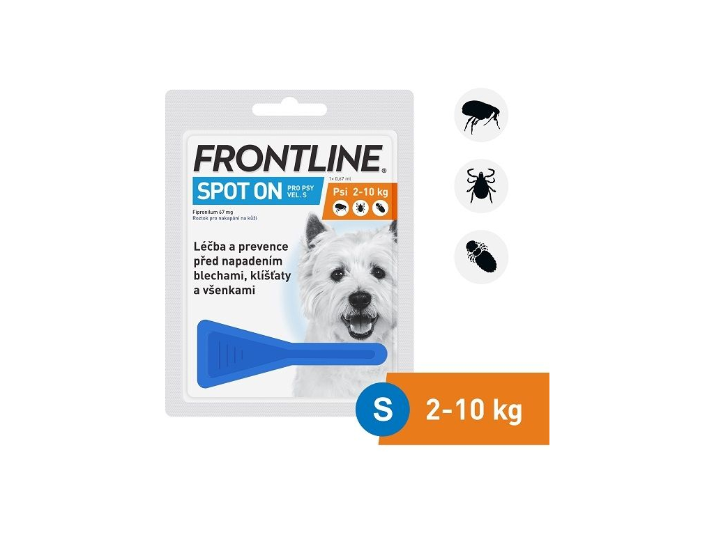 FRONTLINE SPOT ON pro psy S (2-10kg) - 1x0,67ml z kategorie Chovatelské potřeby a krmiva pro psy > Antiparazitika pro psy > Pipety (Spot On) pro psy