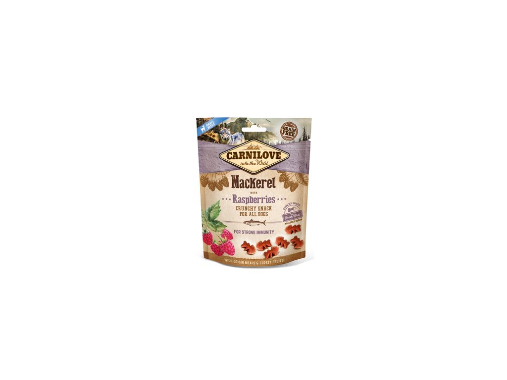 Carnilove Dog Crunchy Snack Mackerel with Raspberries 200g z kategorie Chovatelské potřeby a krmiva pro psy > Pamlsky pro psy > Piškoty, sušenky pro psy