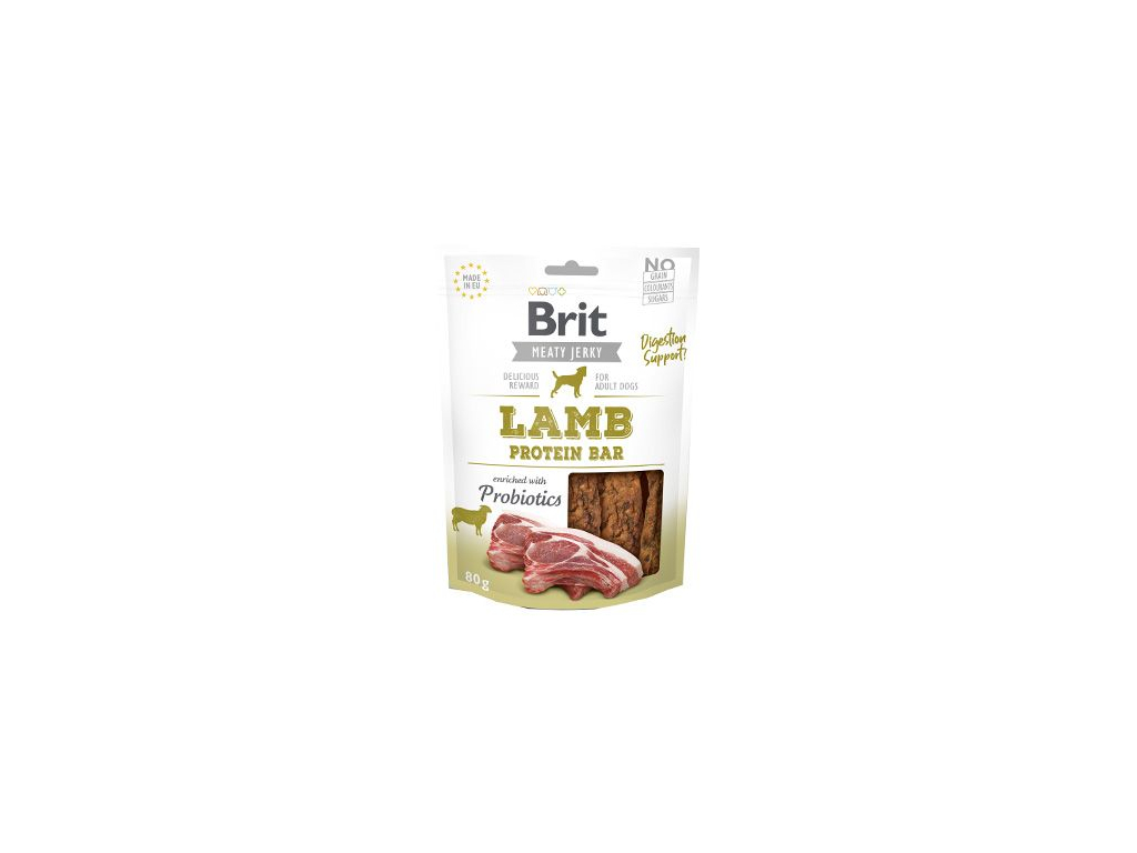 Brit pamlsky Jerky Lamb Protein Bar 80 g z kategorie Chovatelské potřeby a krmiva pro psy > Pamlsky pro psy > Sušená masíčka pro psy