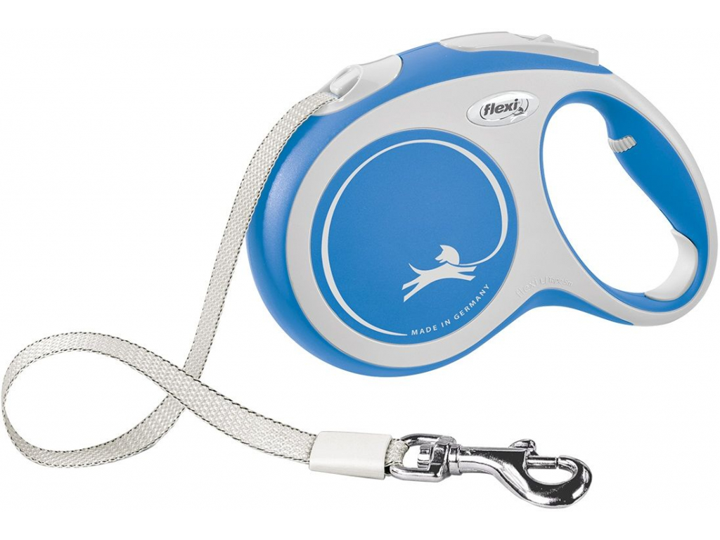 Flexi New Comfort L vodítko pásek 5m/60kg modrá z kategorie Chovatelské potřeby a krmiva pro psy > Obojky, vodítka a postroje pro psy > Vodítka pro psy > Samonavíjecí vodítka pro psy