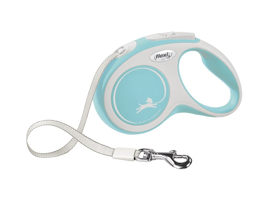 Flexi New Comfort S vodítko pásek 5m/15kg světle modrá z kategorie Chovatelské potřeby a krmiva pro psy > Obojky, vodítka a postroje pro psy > Vodítka pro psy > Samonavíjecí vodítka pro psy