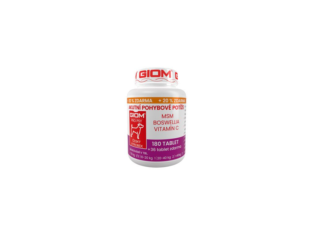 Giom pes Akutní pohybové potíže 180 tbl+20%zdarma z kategorie Chovatelské potřeby a krmiva pro psy > Vitamíny a léčiva pro psy > Pohybový aparát u psů