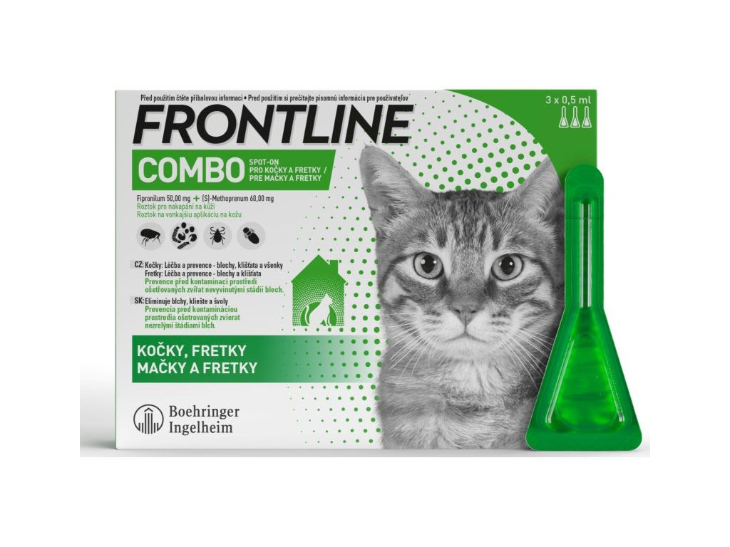 FRONTLINE COMBO spot-on pro kočky a fretky - 3x0,5ml z kategorie Chovatelské potřeby a krmiva pro kočky > Antiparazitika pro kočky > Pipety (Spot On) pro kočky