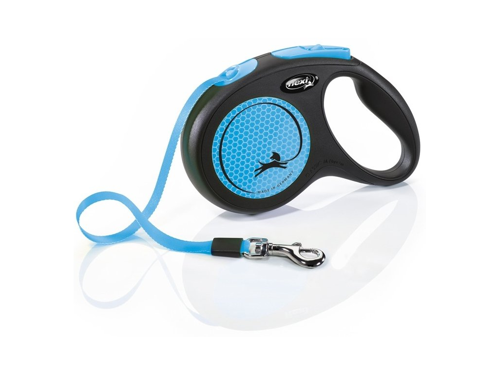 Flexi NEW NEON páskové vodítko M modrá 5m do 25kg z kategorie Chovatelské potřeby a krmiva pro psy > Obojky, vodítka a postroje pro psy > Vodítka pro psy > Samonavíjecí vodítka pro psy