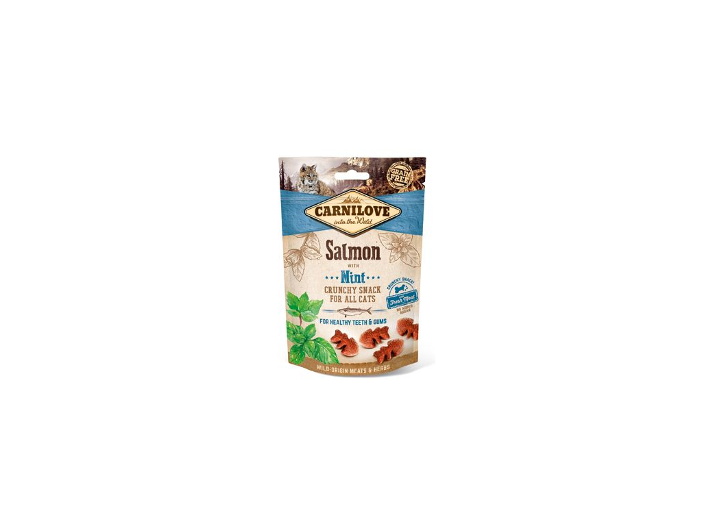 Carnilove Cat Crunchy Snack Salmon with Mint 50g z kategorie Chovatelské potřeby a krmiva pro kočky > Krmivo a pamlsky pro kočky > Pamlsky pro kočky
