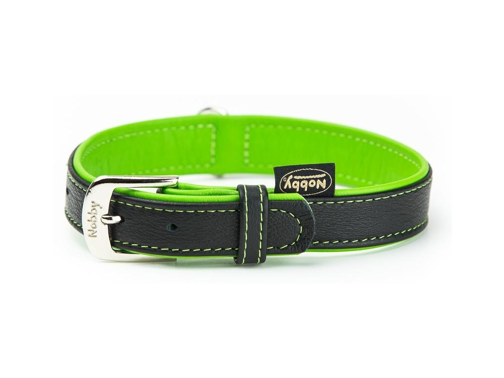 Nobby Pacific kožený obojek zelené lemování XS-S 32cm z kategorie Chovatelské potřeby a krmiva pro psy > Obojky, vodítka a postroje pro psy > Obojky pro psy