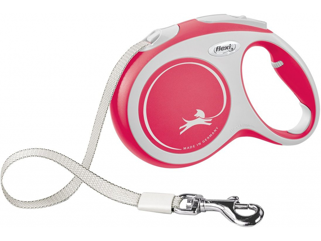 Flexi New Comfort L vodítko pásek 5m/60kg červená z kategorie Chovatelské potřeby a krmiva pro psy > Obojky, vodítka a postroje pro psy > Vodítka pro psy > Samonavíjecí vodítka pro psy
