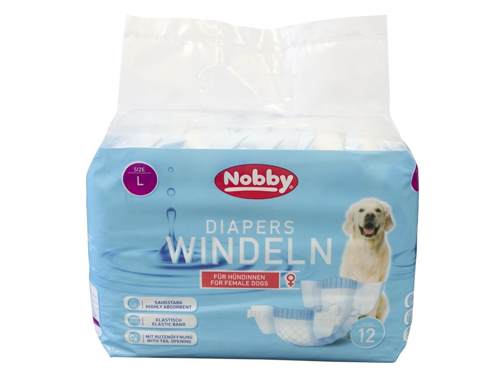 Nobby papírové pleny pro feny L 38-56cm (12 ks) z kategorie Chovatelské potřeby a krmiva pro psy > Hygiena a kosmetika psa > Pleny pro psy