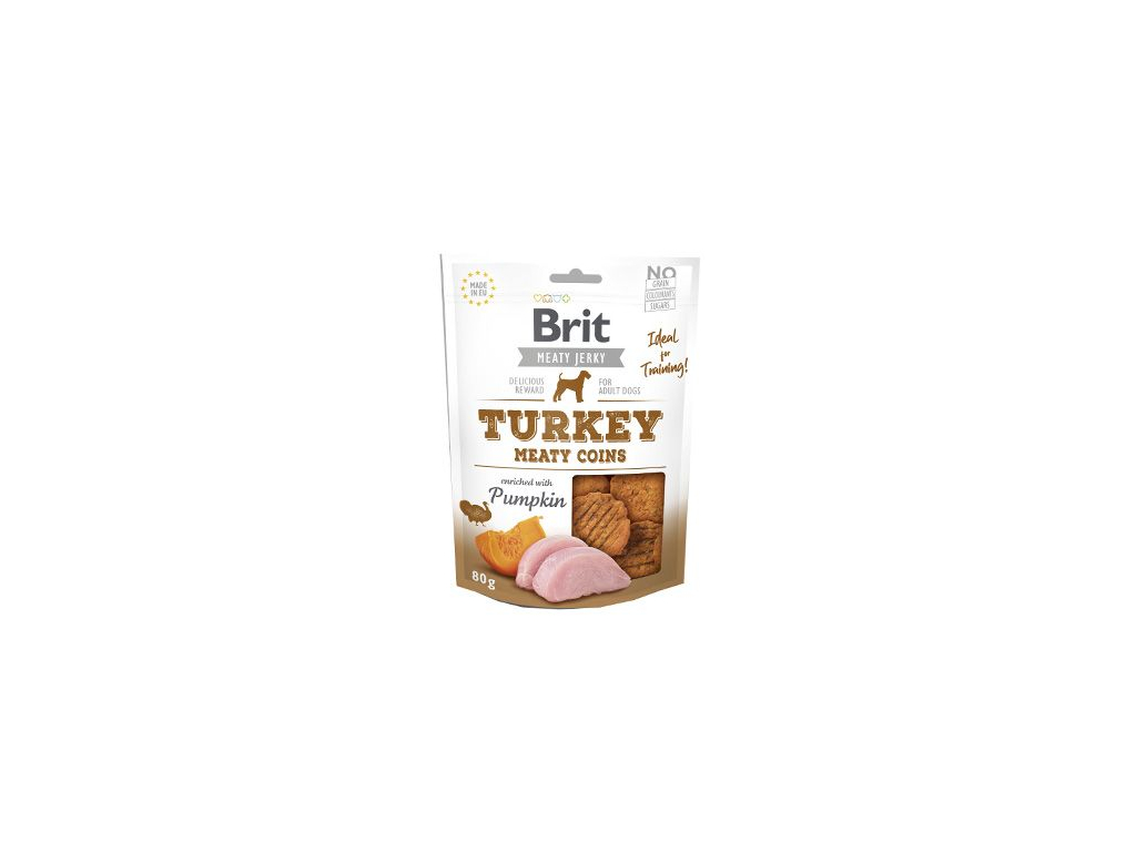 Brit pamlsky Jerky Turkey Meaty Coins 80 g z kategorie Chovatelské potřeby a krmiva pro psy > Pamlsky pro psy > Sušená masíčka pro psy