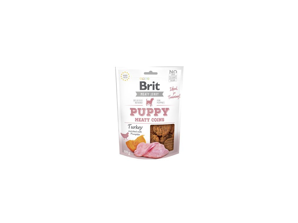 Brit pamlsky Jerky Puppy Turkey Meaty Coins 80 g z kategorie Chovatelské potřeby a krmiva pro psy > Pamlsky pro psy > Sušená masíčka pro psy