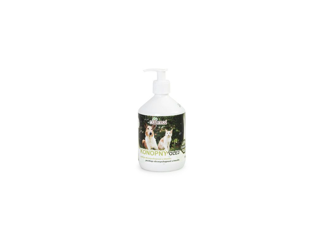 Natureca konopný olej 500ml z kategorie Chovatelské potřeby a krmiva pro psy > Vitamíny a léčiva pro psy > Doplňkové oleje pro psy