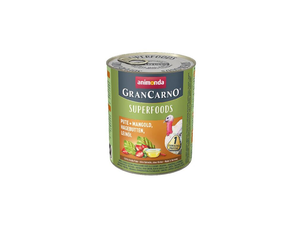 Animonda GranCarno Superfoods konzerva krůta a lněný olej 800g z kategorie Chovatelské potřeby a krmiva pro psy > Krmiva pro psy > Konzervy pro psy