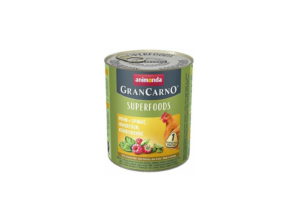 Animonda GranCarno Superfoods konzerva kuře a maliny 800g z kategorie Chovatelské potřeby a krmiva pro psy > Krmiva pro psy > Konzervy pro psy