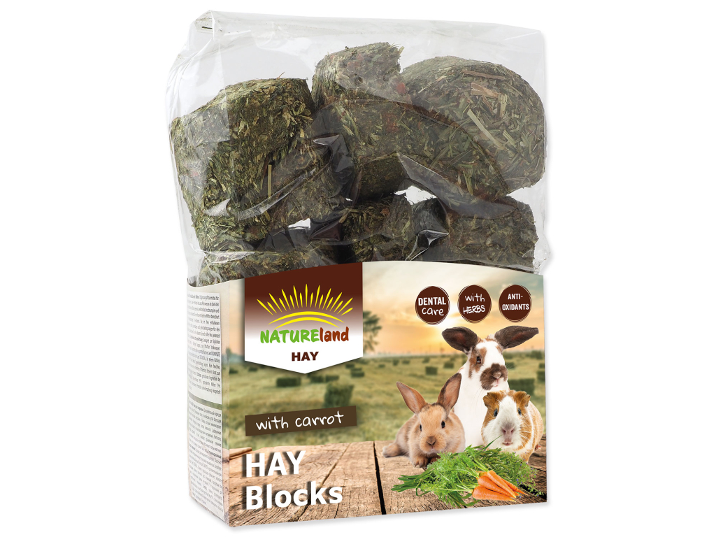 Nature Land Hay bloky sena s mrkví 600g z kategorie Chovatelské potřeby a krmiva pro hlodavce a malá zvířata > Seno pro hlodavce