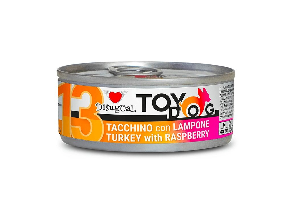 Disugual TOYDOG 13 Single Protein konzerva krůta s malinou 85g z kategorie Chovatelské potřeby a krmiva pro psy > Krmiva pro psy > Konzervy pro psy