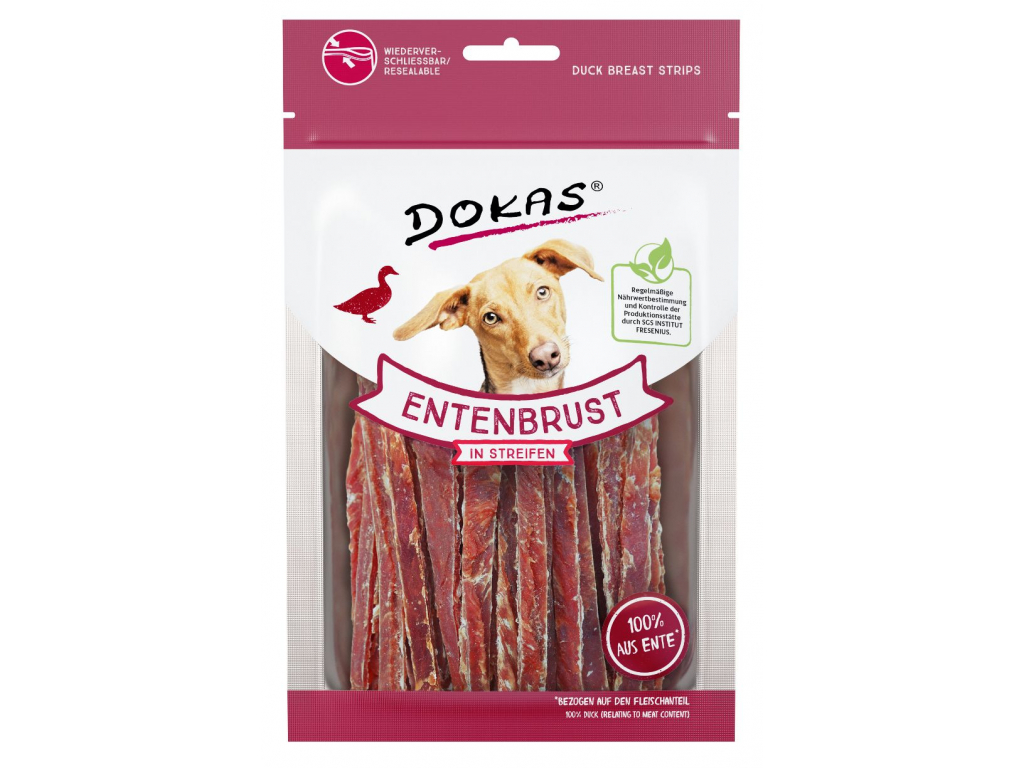 Dokas Kachní prsa proužky pochoutka pro psy 70g z kategorie Chovatelské potřeby a krmiva pro psy > Pamlsky pro psy > Sušená masíčka pro psy