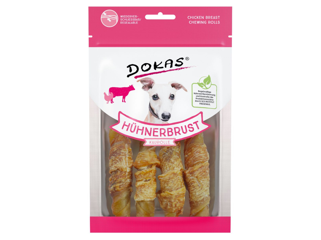 Dokas Rolky z hovězí kůže obalené kuřecím pochoutka pro psy 90g z kategorie Chovatelské potřeby a krmiva pro psy > Pamlsky pro psy > Tyčinky, salámky pro psy