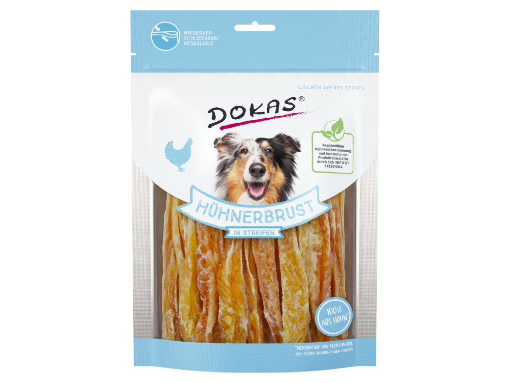 Dokas Kuřecí prsa proužky pochoutka pro psy 250g z kategorie Chovatelské potřeby a krmiva pro psy > Pamlsky pro psy > Sušená masíčka pro psy