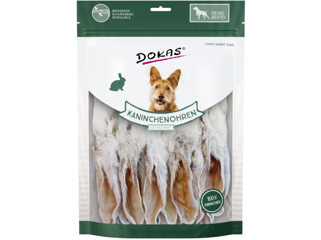 Dokas Králičí uši se srstí dlouhé pochoutka pro psy 180g z kategorie Chovatelské potřeby a krmiva pro psy > Pamlsky pro psy > Sušené vnitřnosti, kosti pro psy