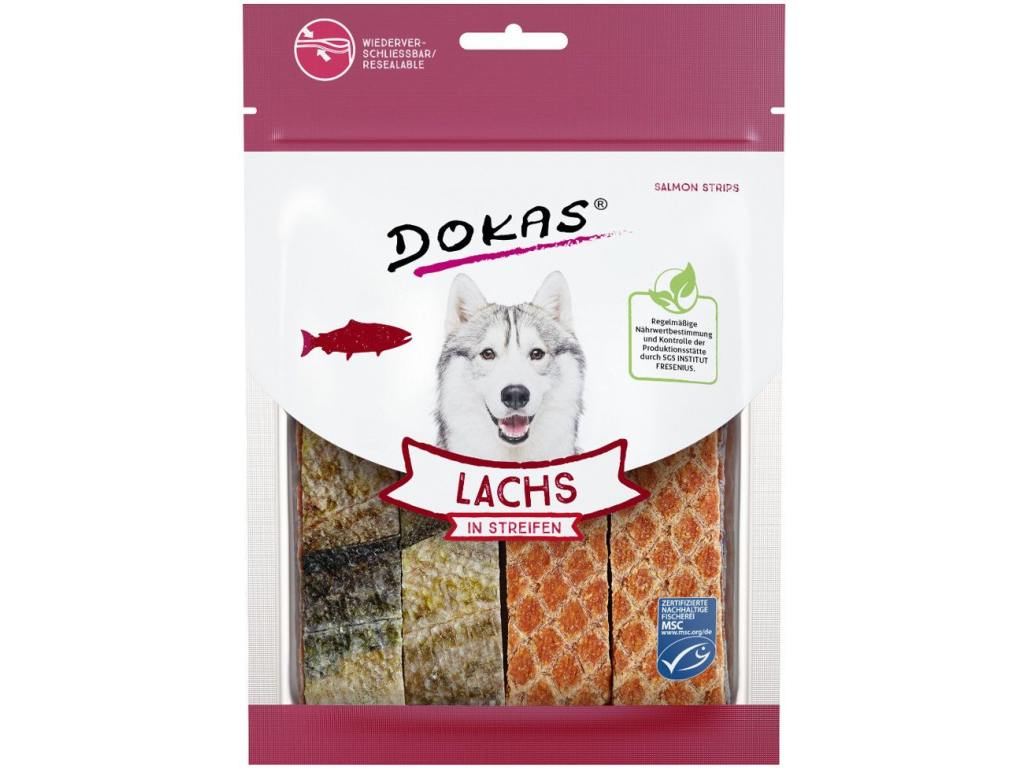 Dokas Losos proužky pochoutka pro psy 100g z kategorie Chovatelské potřeby a krmiva pro psy > Pamlsky pro psy > Sušená masíčka pro psy
