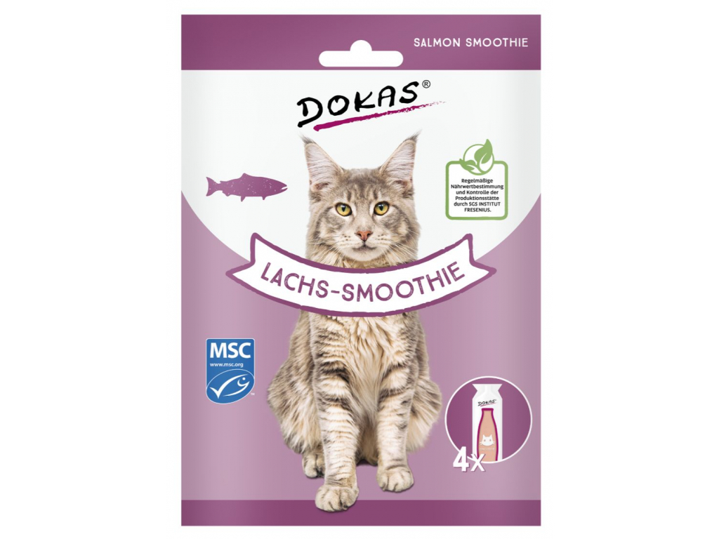 Dokas Lososové smoothie pro kočky 120ml z kategorie Chovatelské potřeby a krmiva pro kočky > Krmivo a pamlsky pro kočky > Polévky a drinky pro kočky
