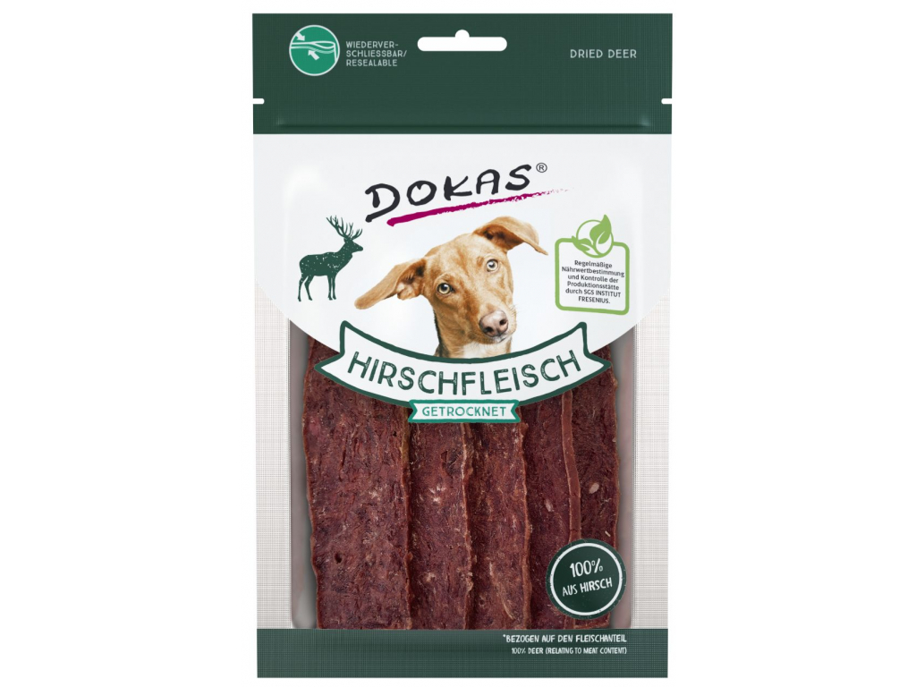 Dokas Jelení maso plátky pochoutka pro psy 60g z kategorie Chovatelské potřeby a krmiva pro psy > Pamlsky pro psy > Sušená masíčka pro psy