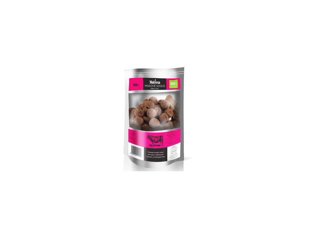 Nativia Sušené masové koule pochoutka pro psy 100g z kategorie Chovatelské potřeby a krmiva pro psy > Pamlsky pro psy > Sušená masíčka pro psy