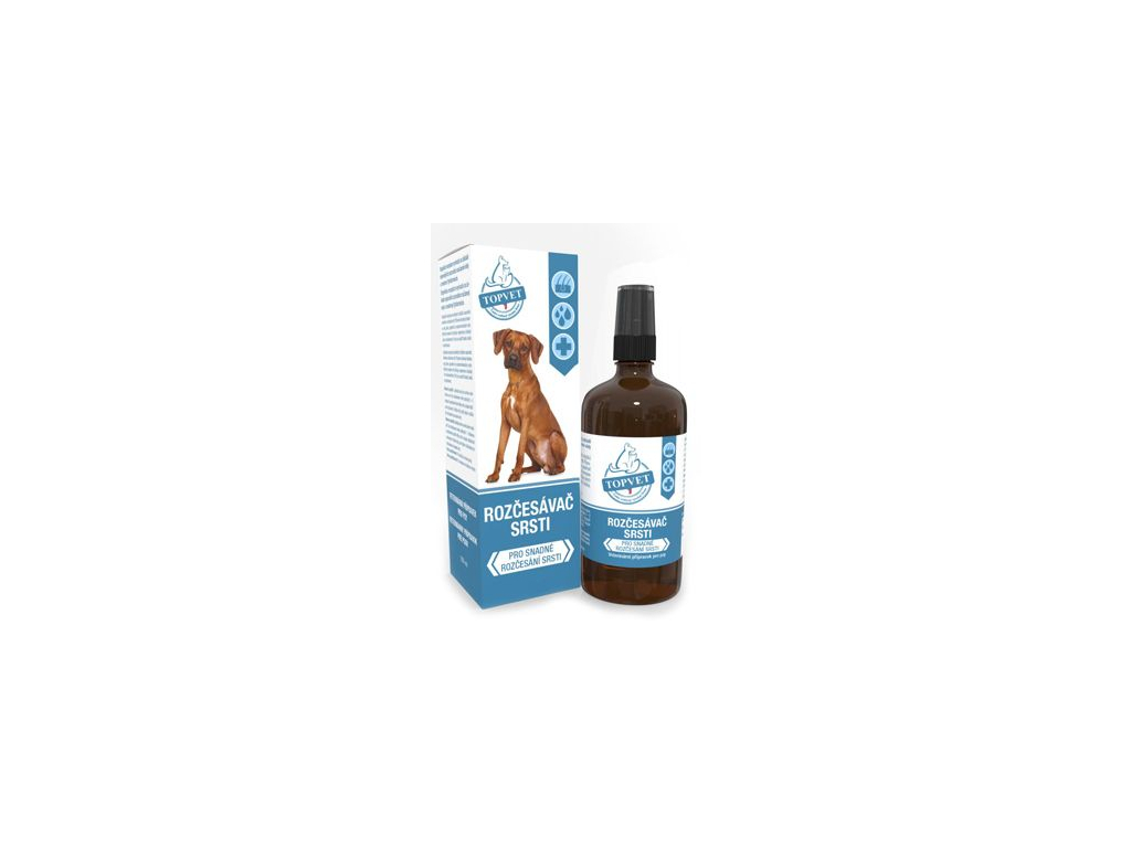 Rozčesávač srsti pro psy TOPVET 100ml z kategorie Chovatelské potřeby a krmiva pro psy > Hygiena a kosmetika psa > Šampóny a spreje pro psy