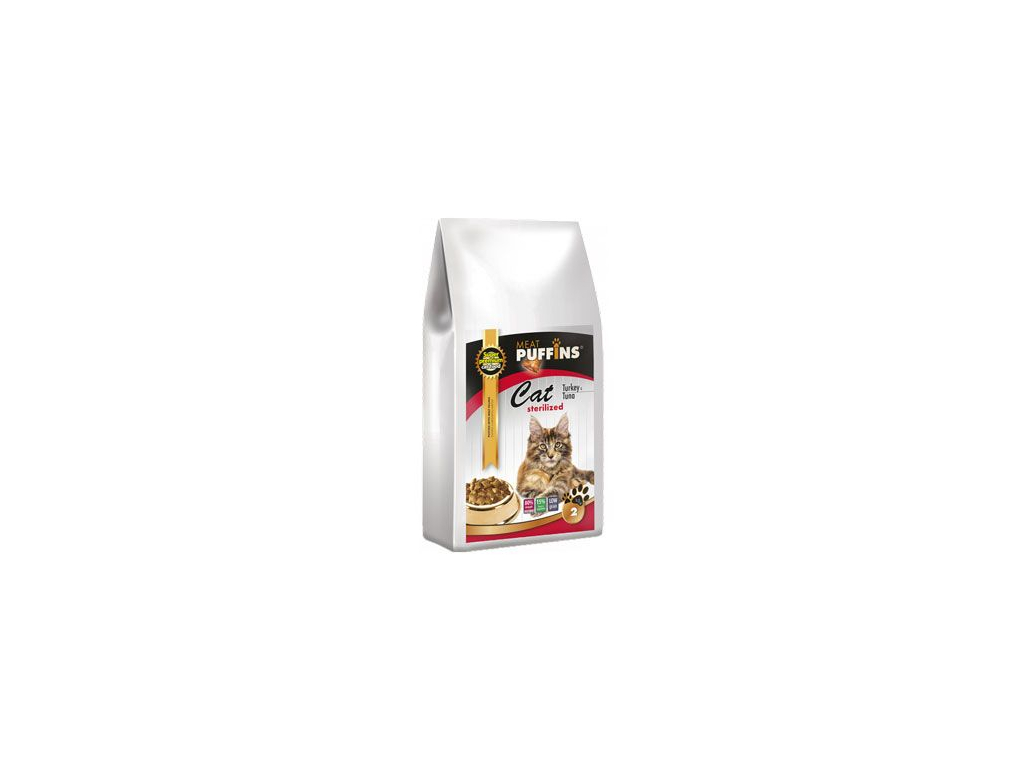 Puffins Cat Sterilised Turkey&Tuna 2kg z kategorie Chovatelské potřeby a krmiva pro kočky > Krmivo a pamlsky pro kočky > Granule pro kočky