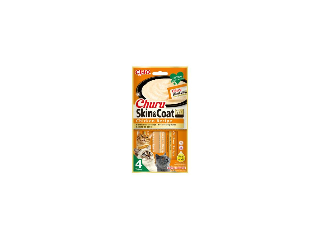 Churu Cat Skin&Coat Chicken Recipe 4x14g z kategorie Chovatelské potřeby a krmiva pro kočky > Krmivo a pamlsky pro kočky > Pamlsky pro kočky