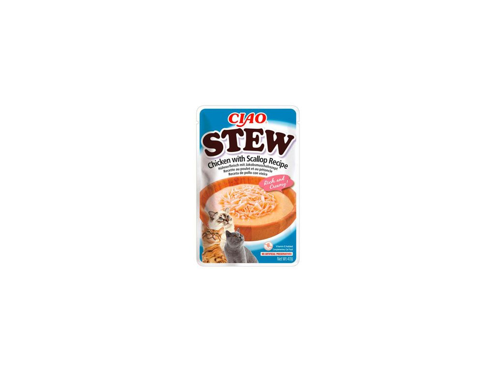 Churu Cat CIAO Stew Chicken with Scallop Recipe 40g z kategorie Chovatelské potřeby a krmiva pro kočky > Krmivo a pamlsky pro kočky > Pamlsky pro kočky