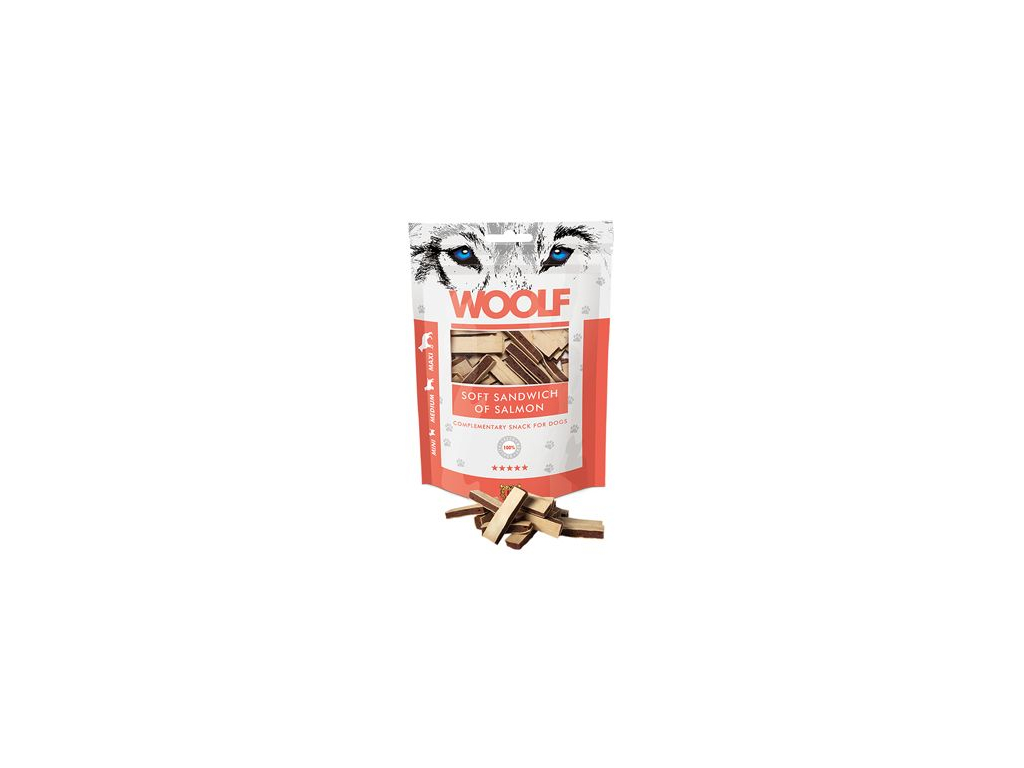 WOOLF pochoutka soft sandwich of salmon 100g z kategorie Chovatelské potřeby a krmiva pro psy > Pamlsky pro psy > Poloměkké pamlsky pro psy
