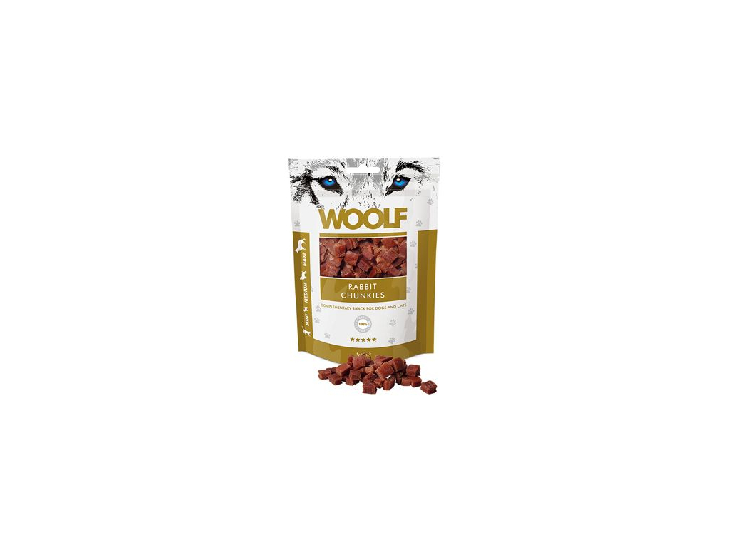 WOOLF pochoutka rabbit chunkies 100g z kategorie Chovatelské potřeby a krmiva pro psy > Pamlsky pro psy > Sušená masíčka pro psy