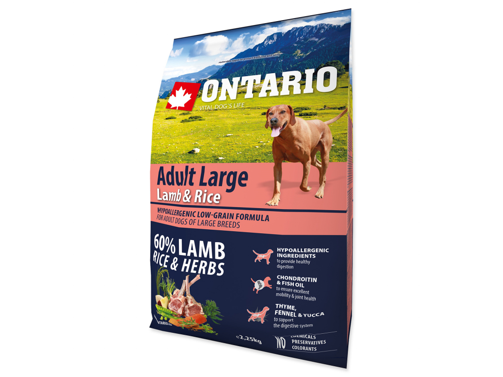 ONTARIO Dog Adult Large Lamb & Rice & Turkey 2,25 kg z kategorie Chovatelské potřeby a krmiva pro psy > Krmiva pro psy > Granule pro psy