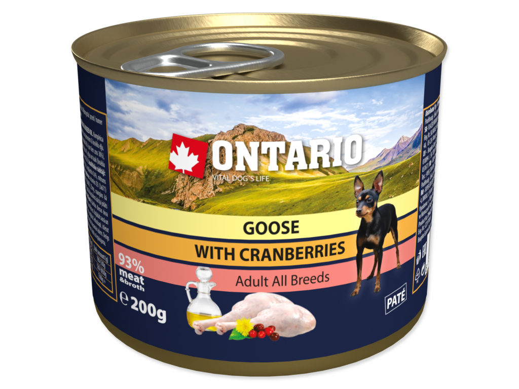 Konzerva ONTARIO Dog Mini Goose, Cranberries, Dandelion and Linseed Oil 200 g z kategorie Chovatelské potřeby a krmiva pro psy > Krmiva pro psy > Konzervy pro psy