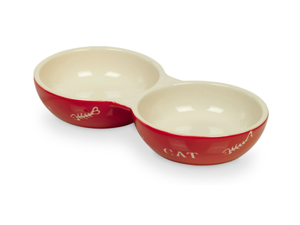 Nobby Cat keramická dvojmiska 22 cm červená 2x130ml z kategorie Chovatelské potřeby a krmiva pro kočky > Misky, dávkovače pro kočky > keramické misky pro kočky