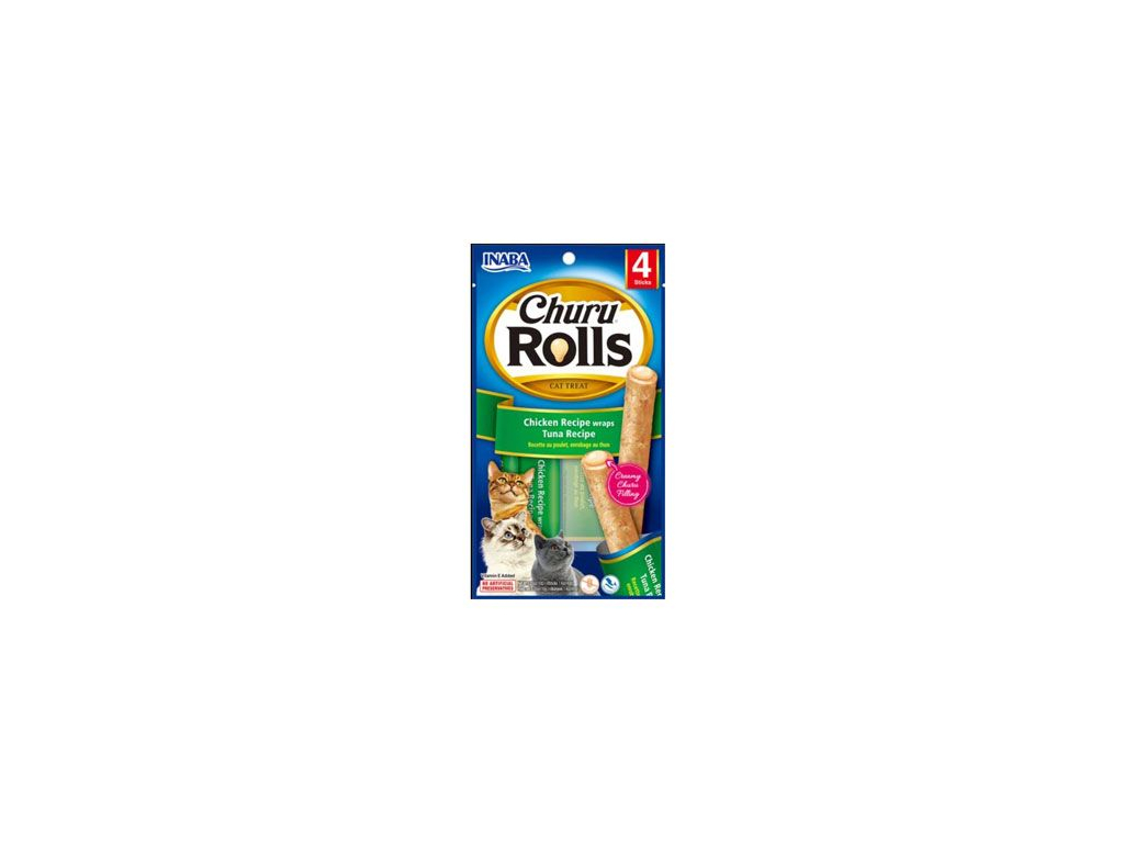 Churu Cat Rolls Chicken wraps&Tuna cream 4x10g z kategorie Chovatelské potřeby a krmiva pro kočky > Krmivo a pamlsky pro kočky > Pamlsky pro kočky