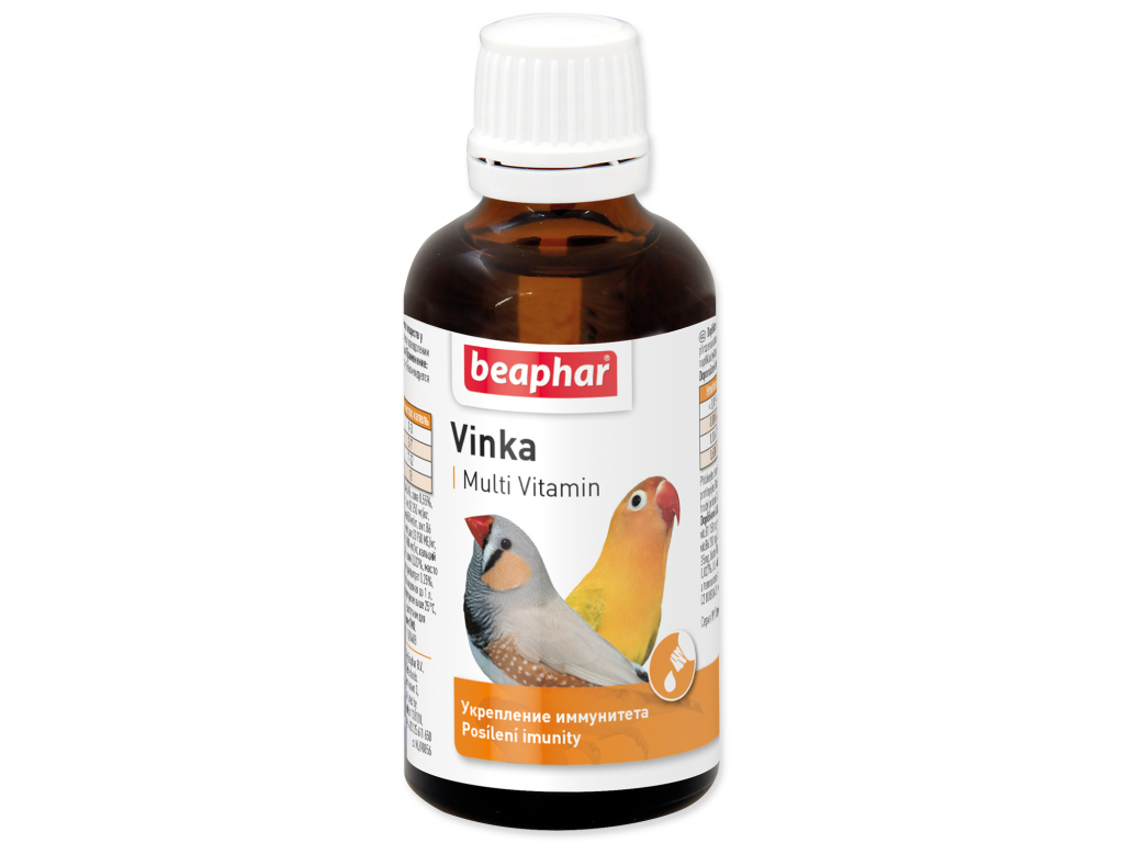 Kapky BEAPHAR Vinka vitamínové 50 ml z kategorie Chovatelské potřeby pro ptáky a papoušky > Vitamíny, minerály pro papoušky > Vitamíny pro papoušky