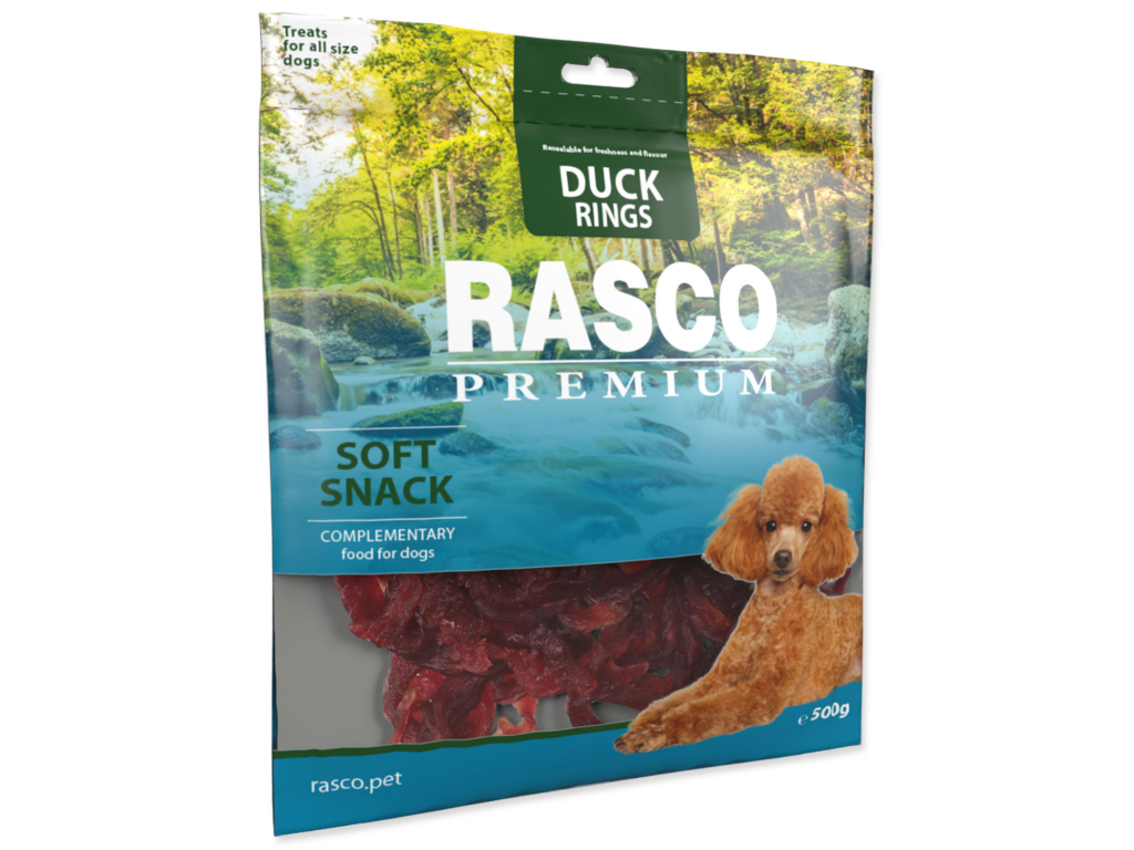 Pochoutka RASCO Premium kroužky kachní 500 g z kategorie Chovatelské potřeby a krmiva pro psy > Pamlsky pro psy > Sušená masíčka pro psy