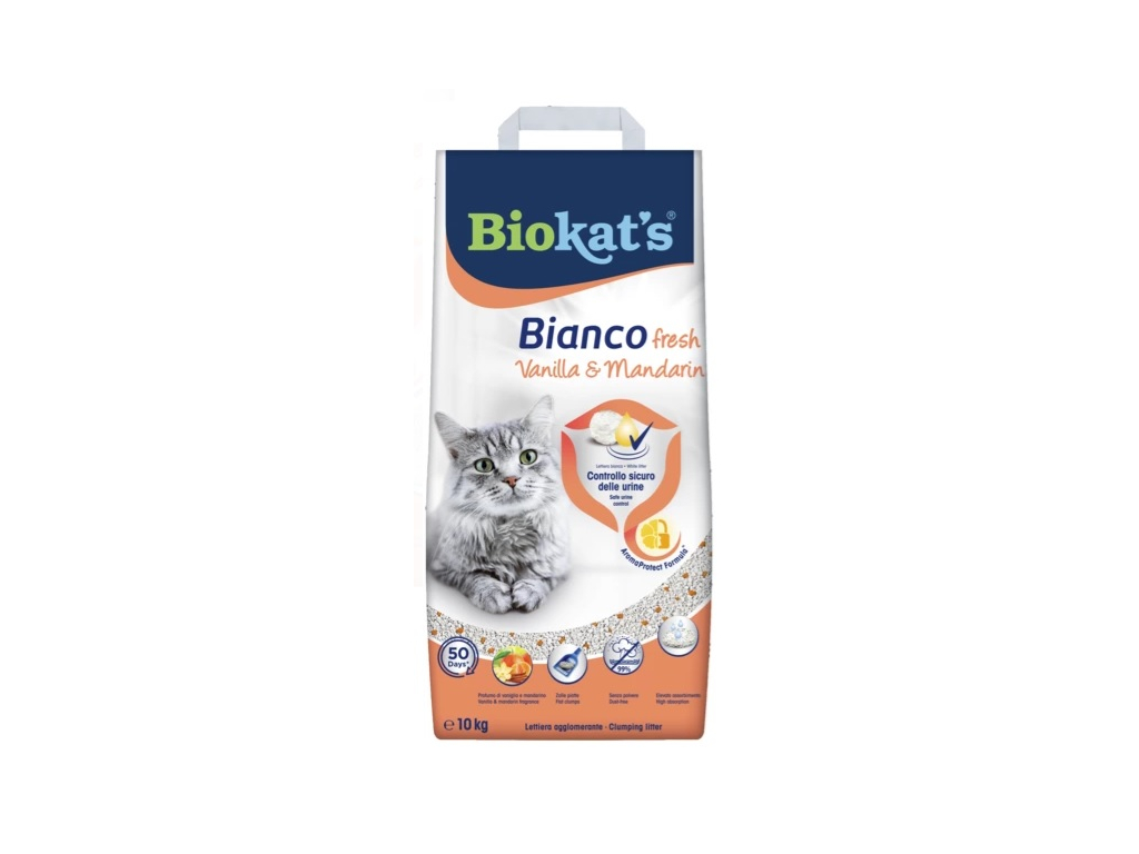 Biokats Bianco Fresh vanilka a mandarinka podestýlka 10kg z kategorie Chovatelské potřeby a krmiva pro kočky > Toalety, steliva pro kočky > Steliva kočkolity pro kočky