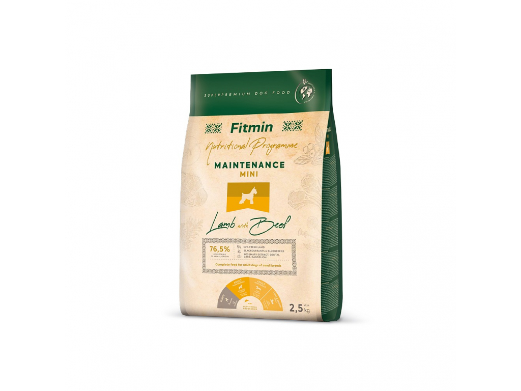 Fitmin Dog Mini Maintenance Lamb With Beef 2,5 kg z kategorie Chovatelské potřeby a krmiva pro psy > Krmiva pro psy > Granule pro psy